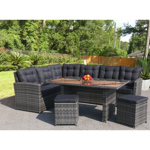 Sada zahradního nábytku 4v1 Techorattan Grey Corner Table 2 Pouffes 15 polštářů