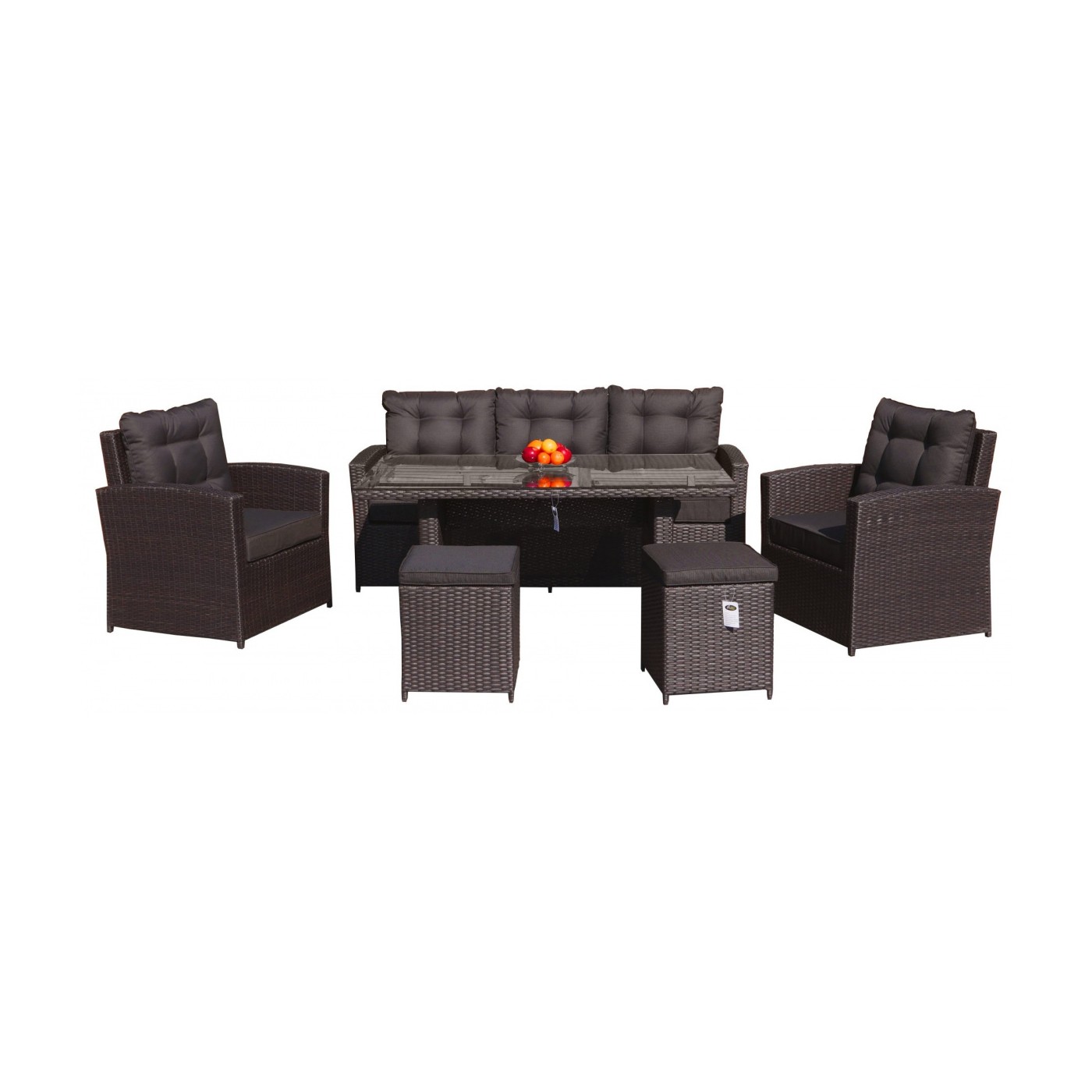 Sada zahradního nábytku 6v1 Brazen Techorattan Sofa High Table 2 křesla 2 polštáře 12 polštářů