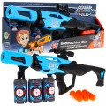 Velká dětská pistole 6+ ruční požární mechanismus + 12 pěnových koulí + 3 atrapy plechovek
