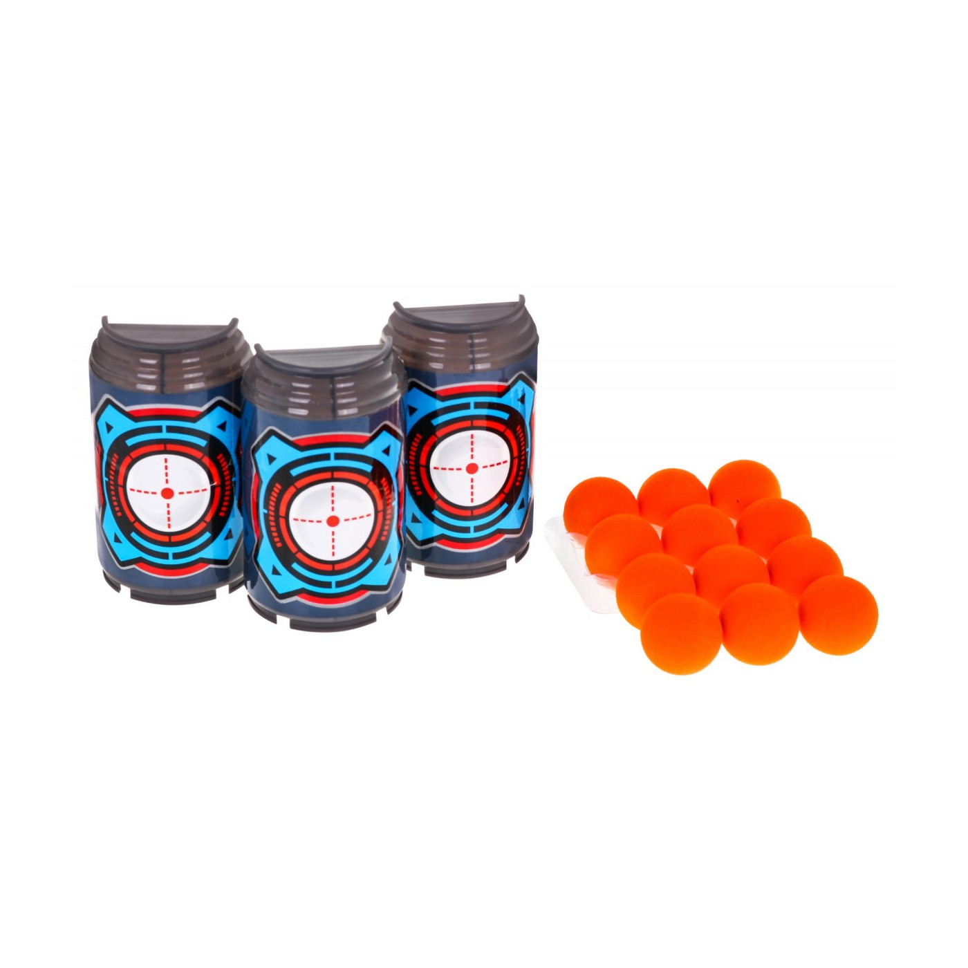 Velká dětská pistole 6+ ruční požární mechanismus + 12 pěnových koulí + 3 atrapy plechovek