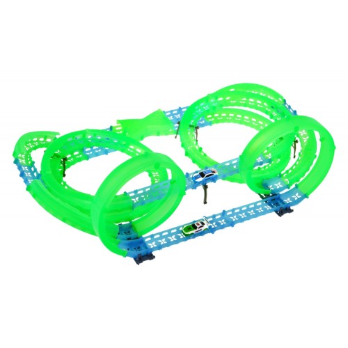 Závodní dráha svítící ve tmě pro děti 3+ Petle 360 + 2 led auta + 2 dálkové ovladače